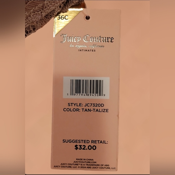 NWT ~ JUICY COUTURE INTIMATES LACEY PUSH-UP BRA SZ. 36C TAN-TALIZE - Picture 6 of 6